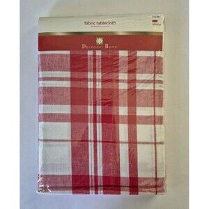 December Home Red White Silver Plaid 60 x 84 IN Oblong Fabric Tablecloth New